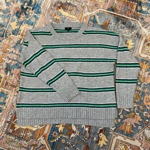 NWOT J. Crew Green, White, and Gray Striped Sweater